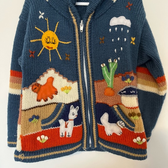 Handmade Peruvian alpaca style knit hoodie - Picture 4 of 6